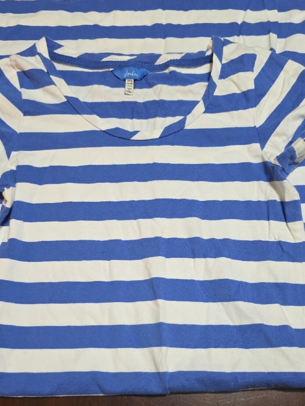 Joules Blue & White Wide Stripe Scoop Neck Tee - Picture 3 of 10